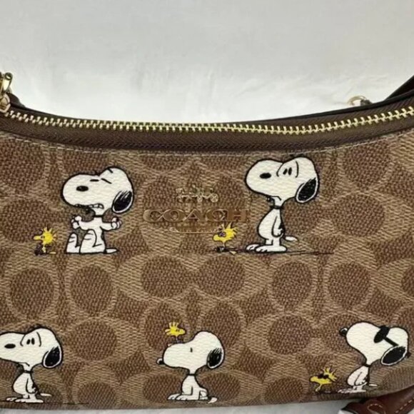 NWT Coach X Peanuts Teri Shoulder Bag In Signature Canvas With Snoopy Print - Picture 11 of 12
